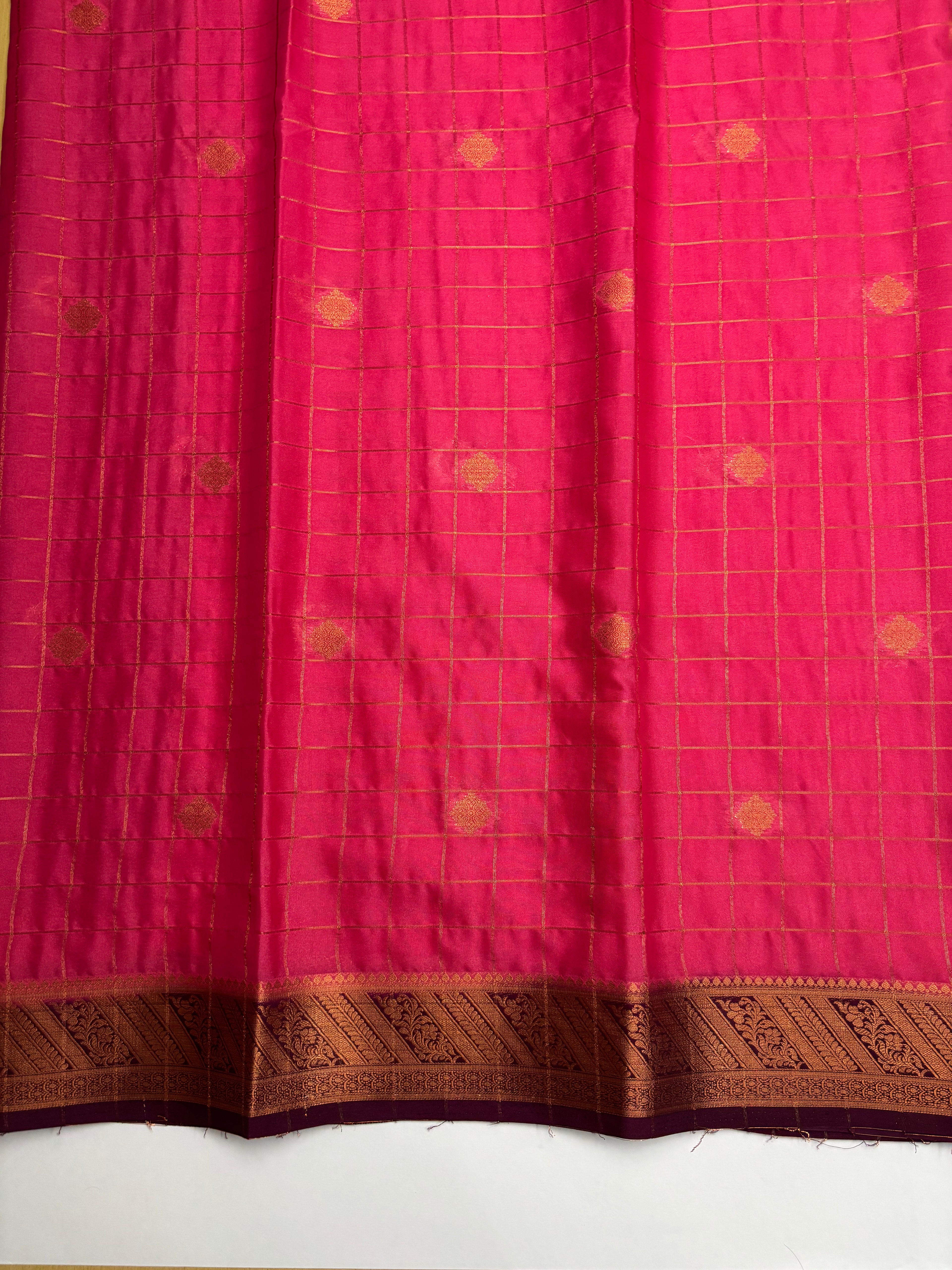 Pink Mysore Silk Saree Gold Buttas