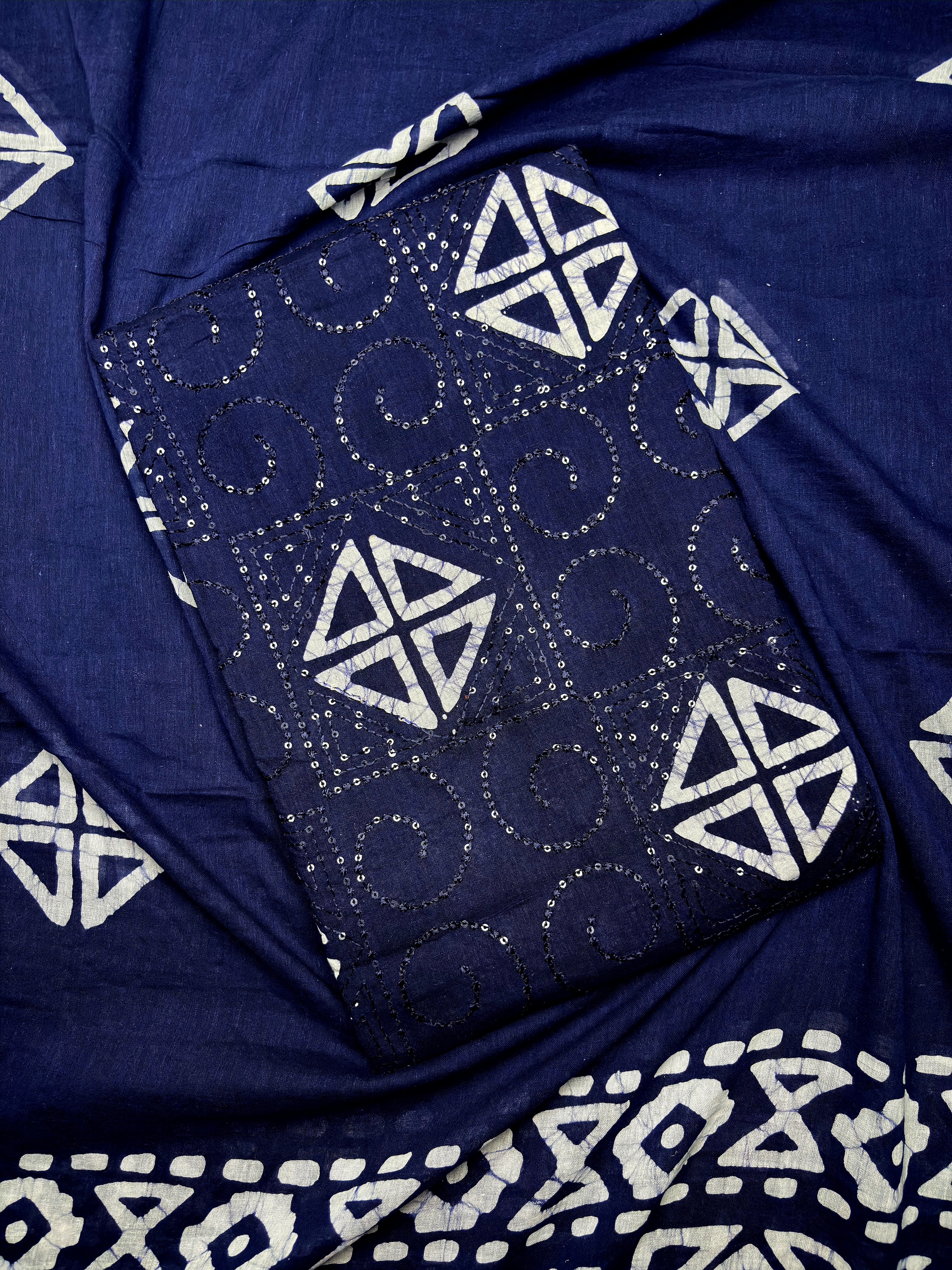 Pure Mul Cotton Batik Print Salwar Suit Material – Navy Blue