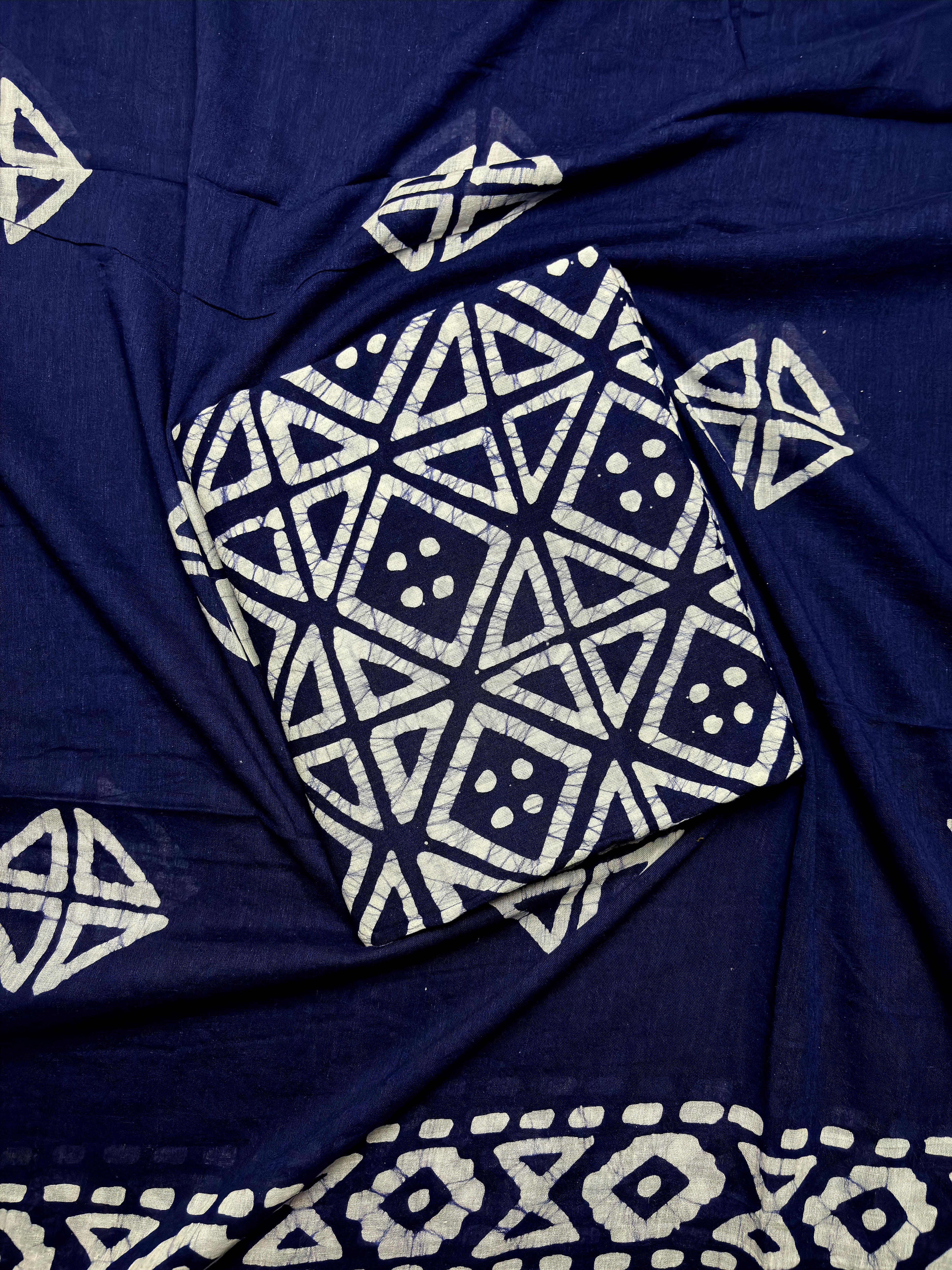Pure Mul Cotton Batik Print Salwar Suit Material – Navy Blue
