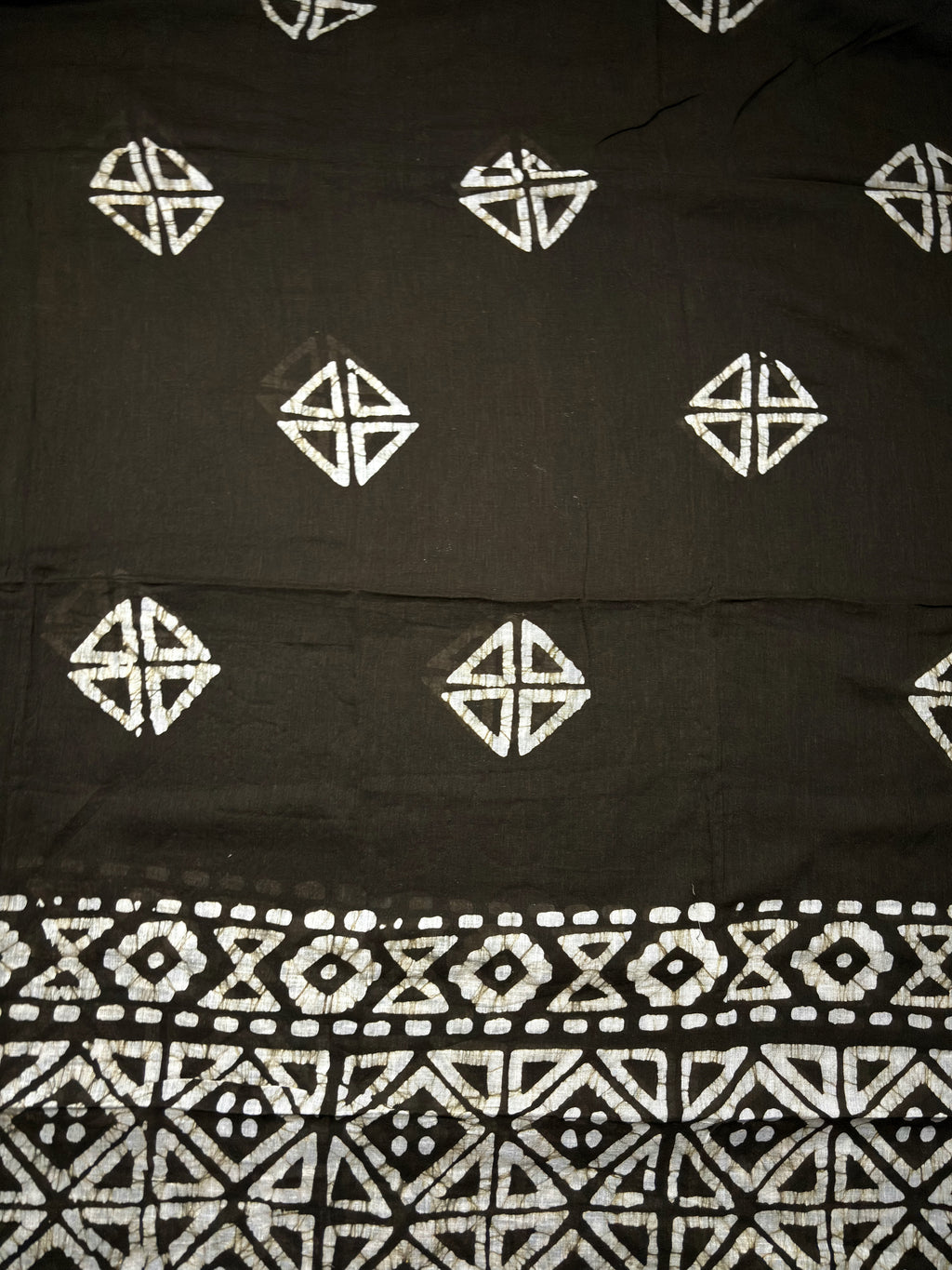 Batik Print Mul Cotton Unstitched Salwar Suit Material - Black