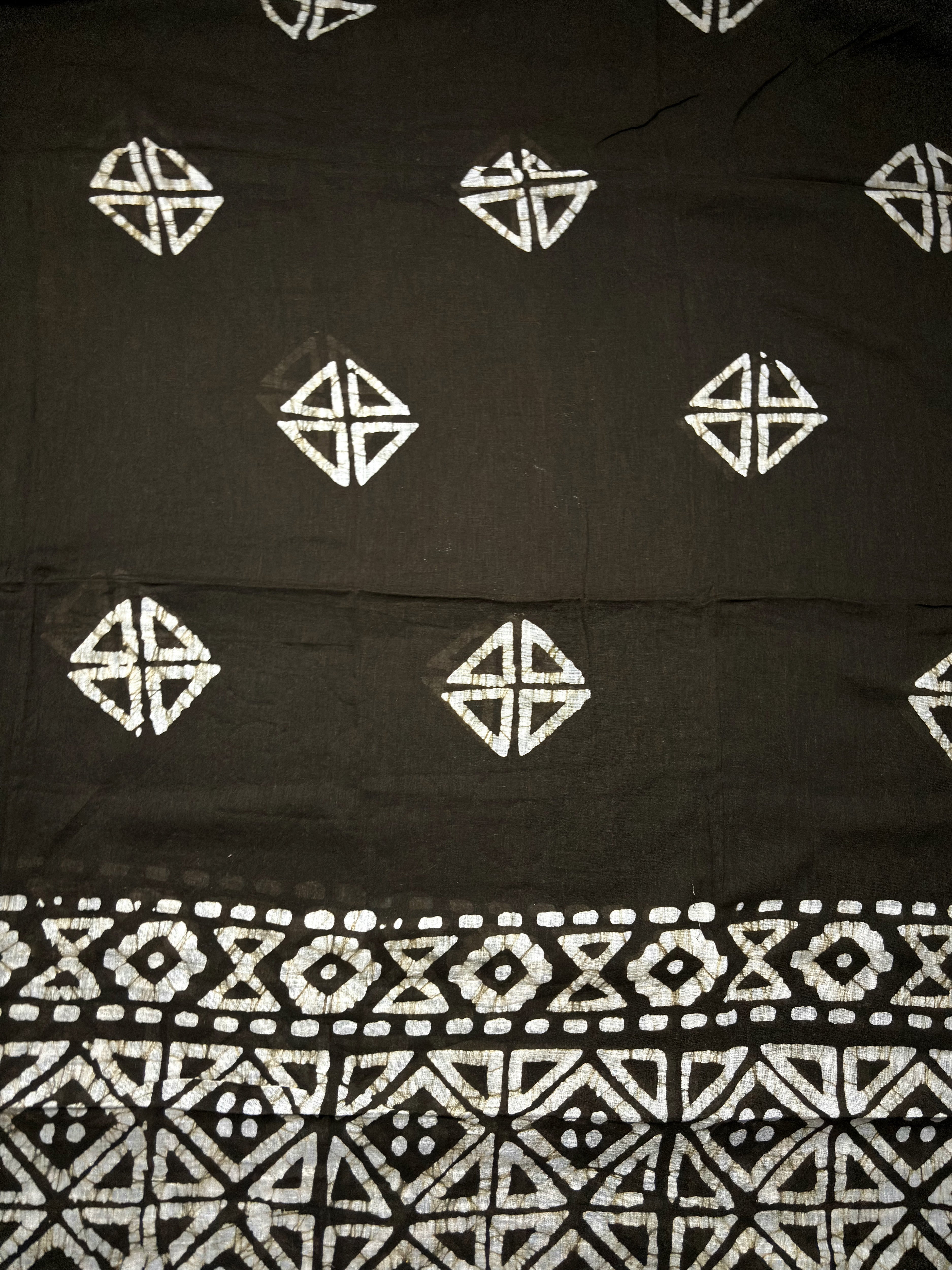 Batik Print Mul Cotton Unstitched Salwar Suit Material - Black