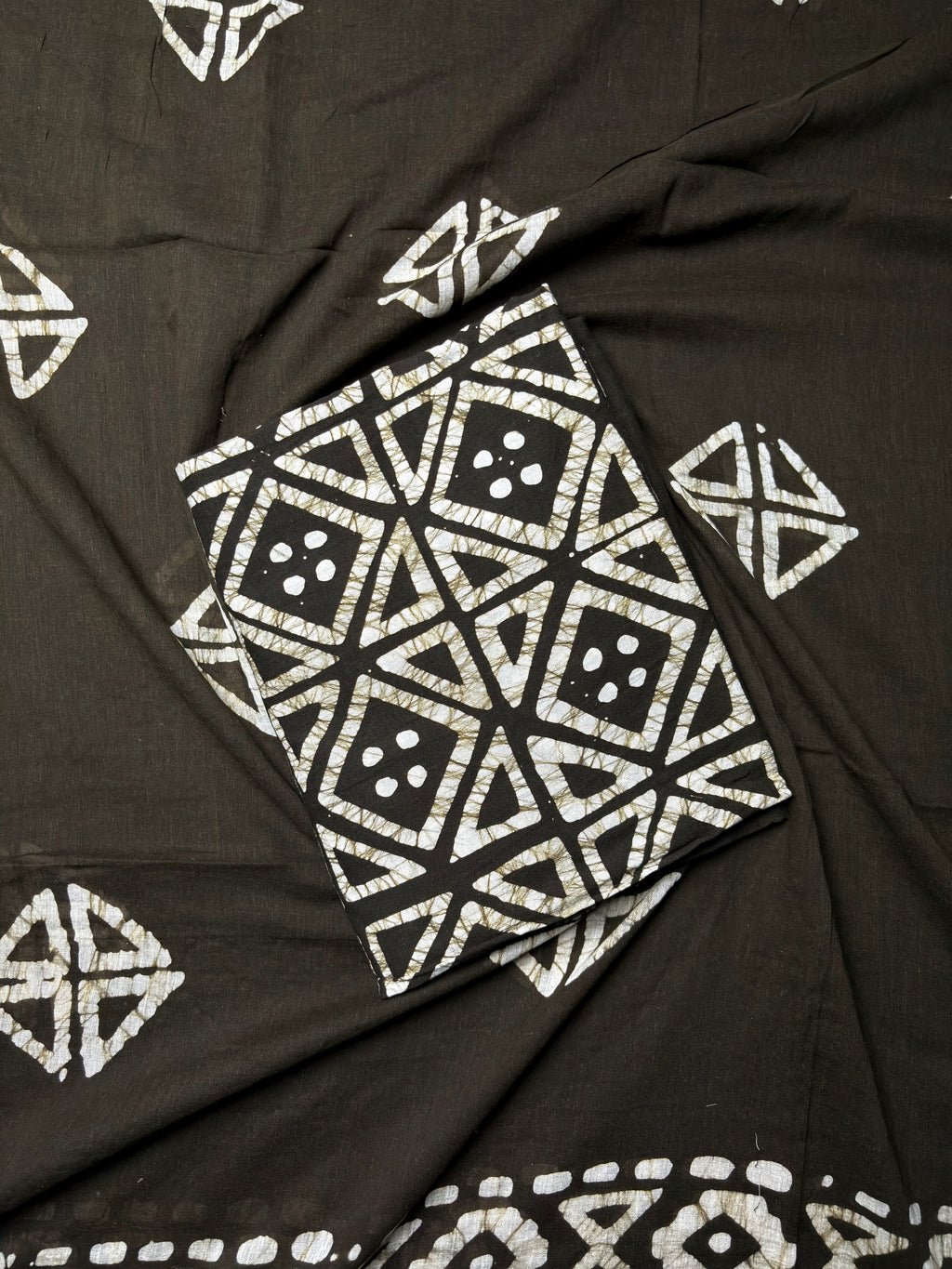 Batik Print Mul Cotton Unstitched Salwar Suit Material - Black