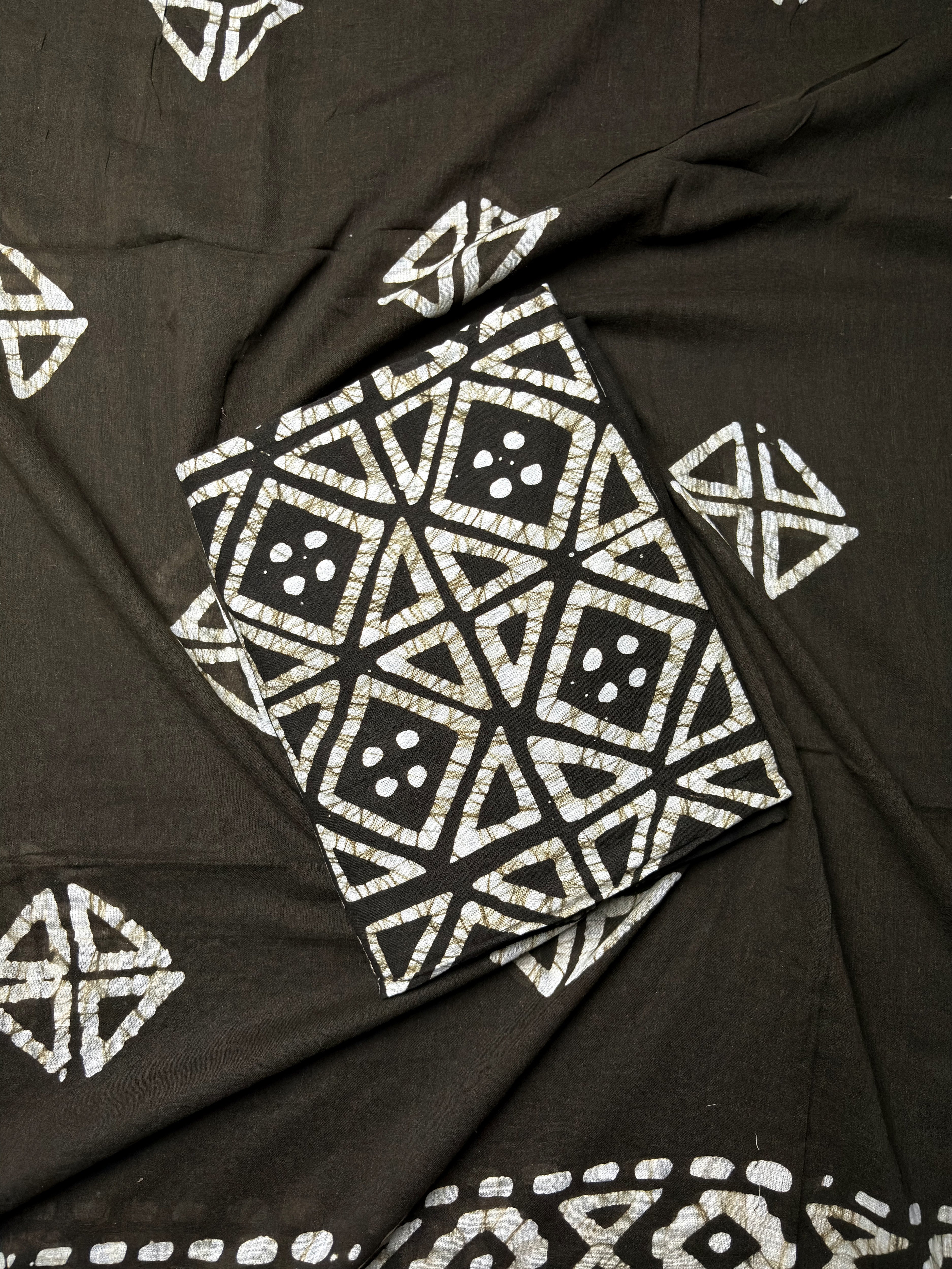 Batik Print Mul Cotton Unstitched Salwar Suit Material - Black