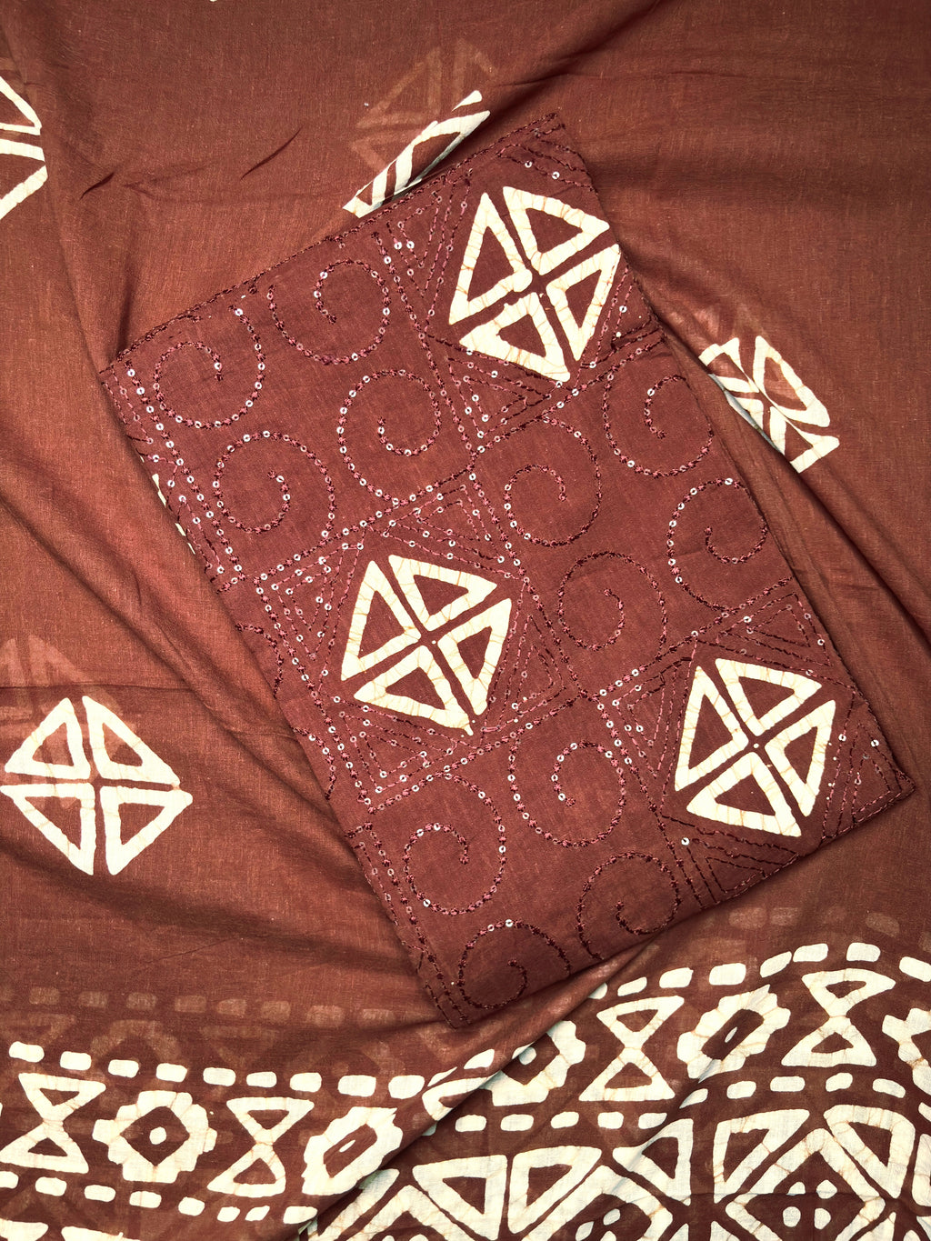Pure Mul Cotton Batik Print Suit  Material – Brown