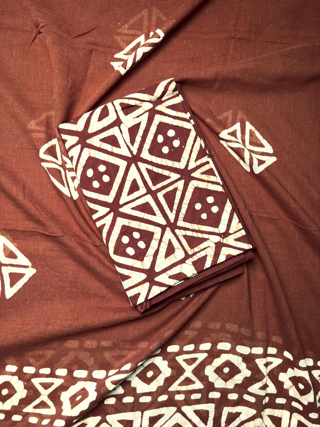 Pure Mul Cotton Batik Print Suit  Material – Brown