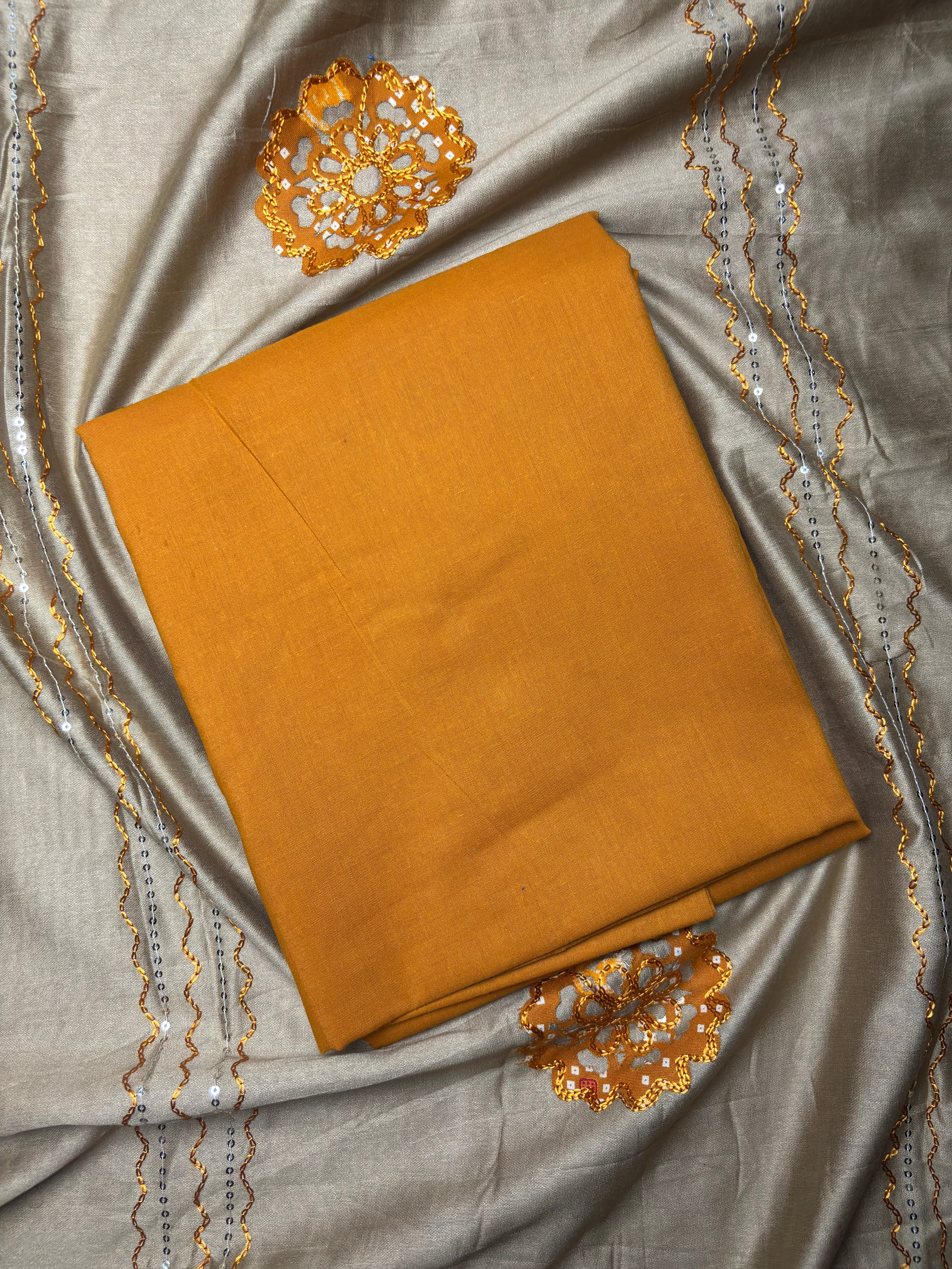 Mustard Rayon Suit Material Embroidered Dupatta