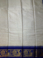 Cream Soft Silk Saree with Blue Zari Peacock Border