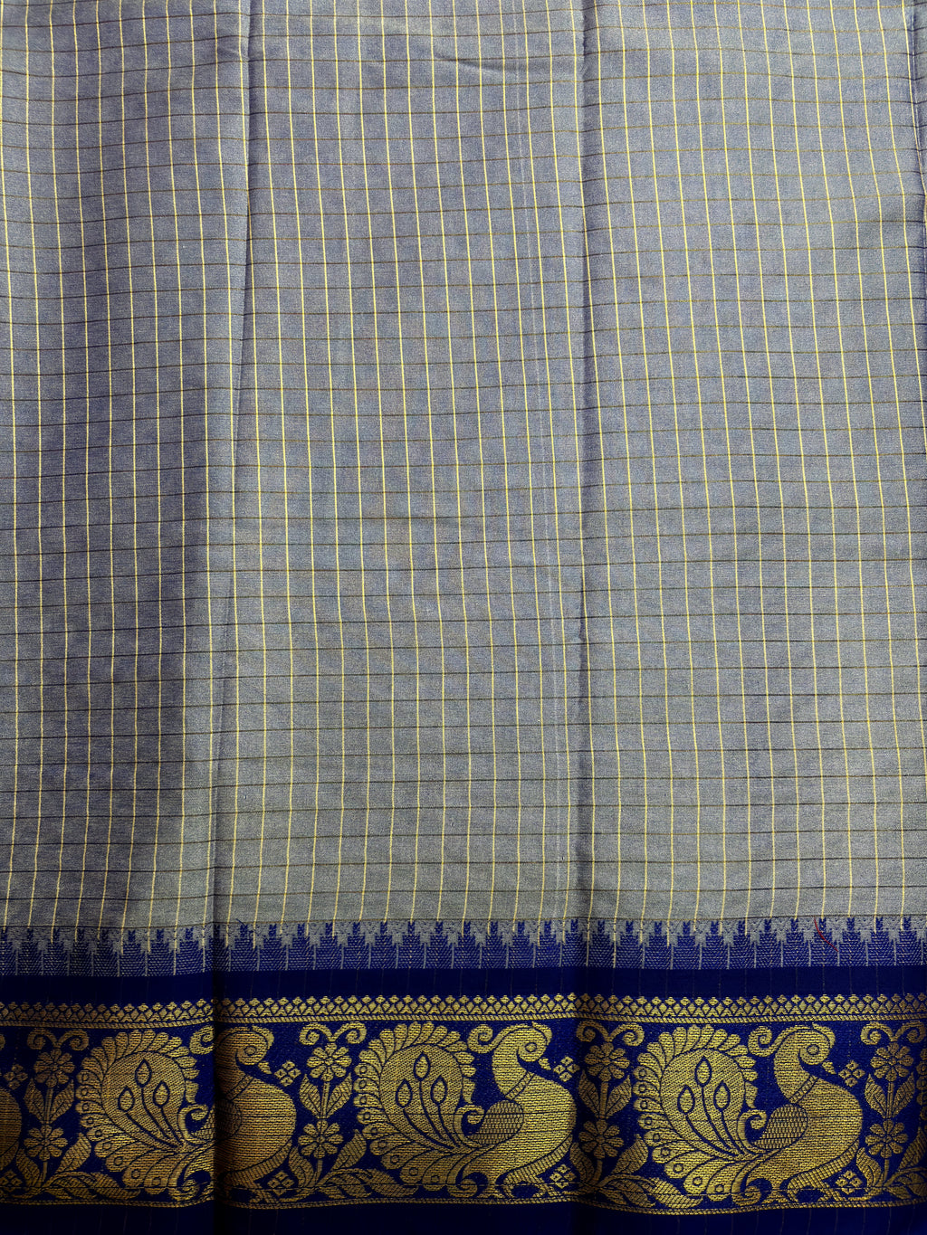 Cream Soft Silk Saree with Blue Zari Peacock Border