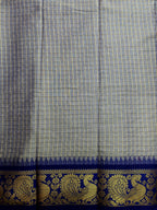 Cream Soft Silk Saree with Blue Zari Peacock Border