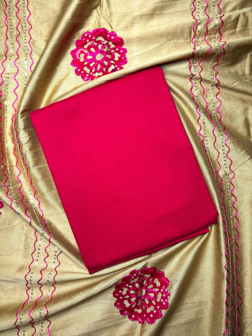 Rayon Printed Salwar Suit Material – Maroon & Beige