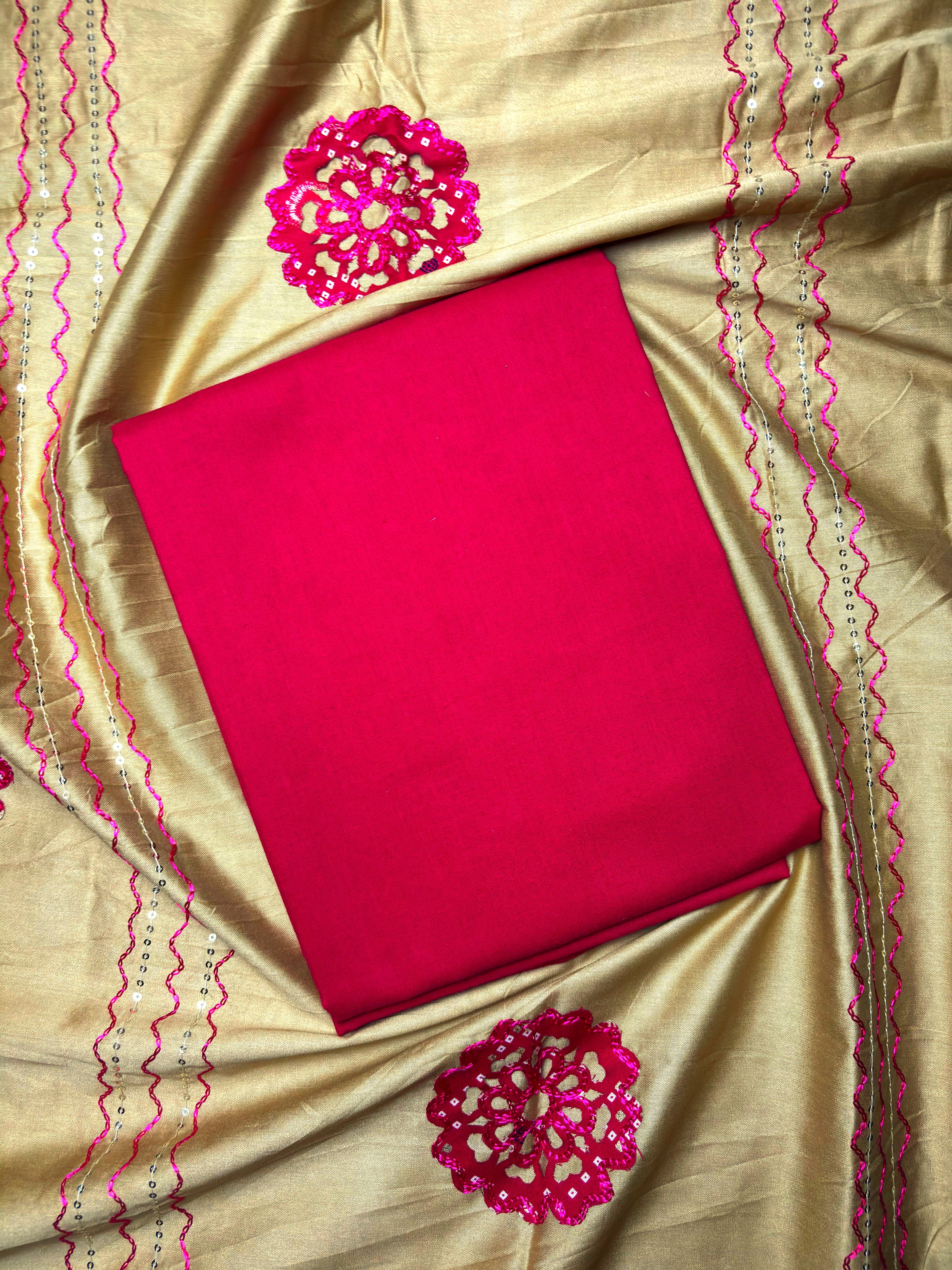 Rayon Printed Salwar Suit Material – Maroon & Beige