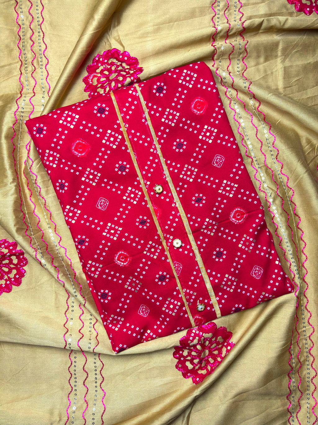 Rayon Printed Salwar Suit Material – Maroon & Beige