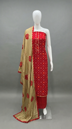 Rayon Printed Salwar Suit Material – Maroon & Beige